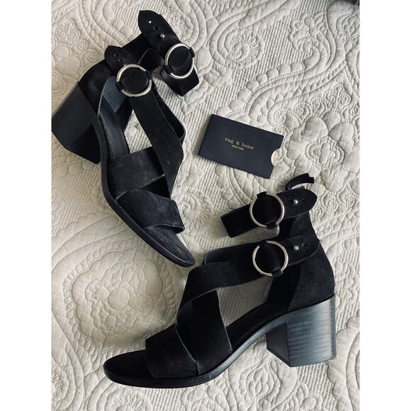Rag & Bone Mari Strappy Sandals Shoes in Black Suede Size 9 NWOT - Picture 1 of 7
